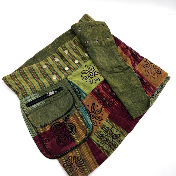 Patchwork Cotton Wrap Skirt with Blockprint - Picture 13 of 13